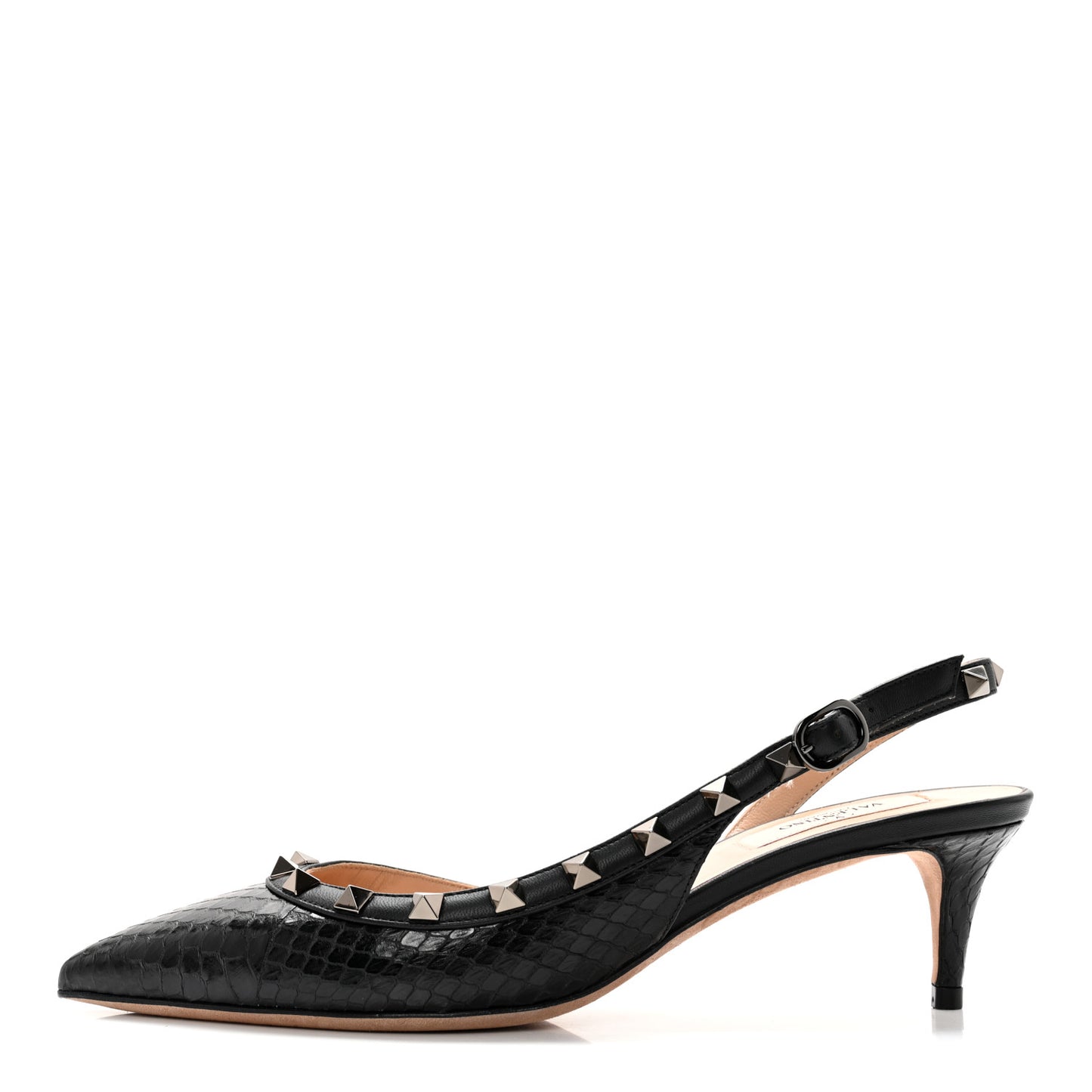 Snakeskin Rockstud Half D'Orsay Slingback 50mm Pumps 38 Black