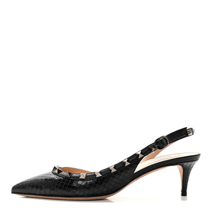 Valentino Garavani Snakeskin Rockstud Half D'Orsay Slingback 50mm Pumps 38 Black 1 of 14