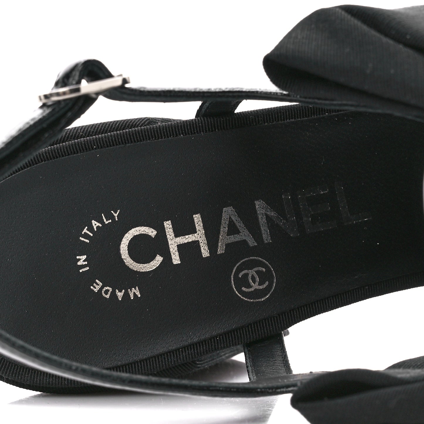 Crumpled Shiny Fabric Grosgrain Cap Toe Camellia Bow Slingback Pumps 37 Black