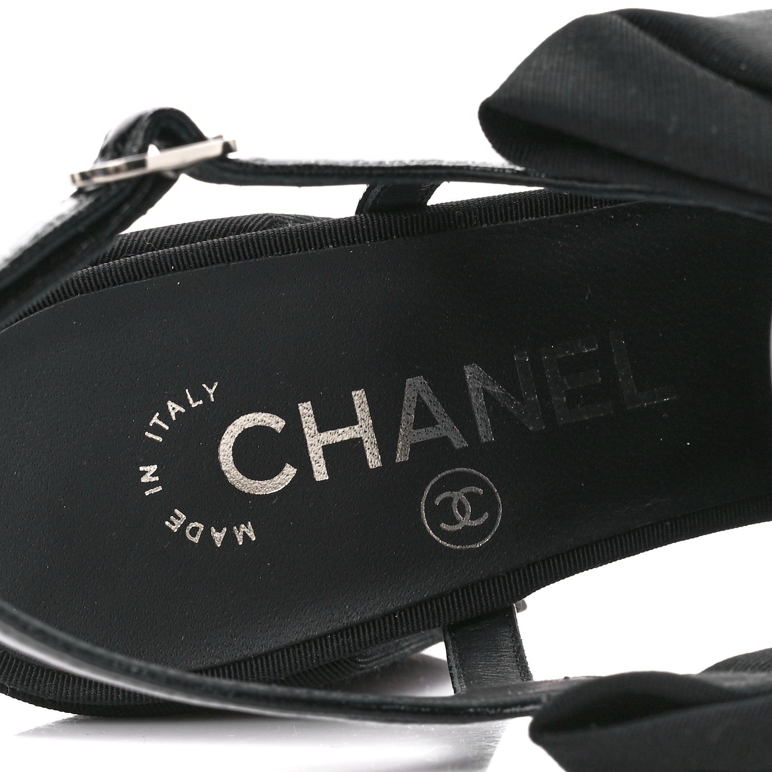 Chanel Crumpled Shiny Fabric Grosgrain Cap Toe Camellia Bow Slingback Pumps 37 Black 7 of 9