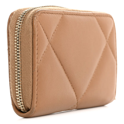Chanel Lambskin Quilted Chanel 19 Zip Around Coin Purse Wallet Brown 3 of 12
