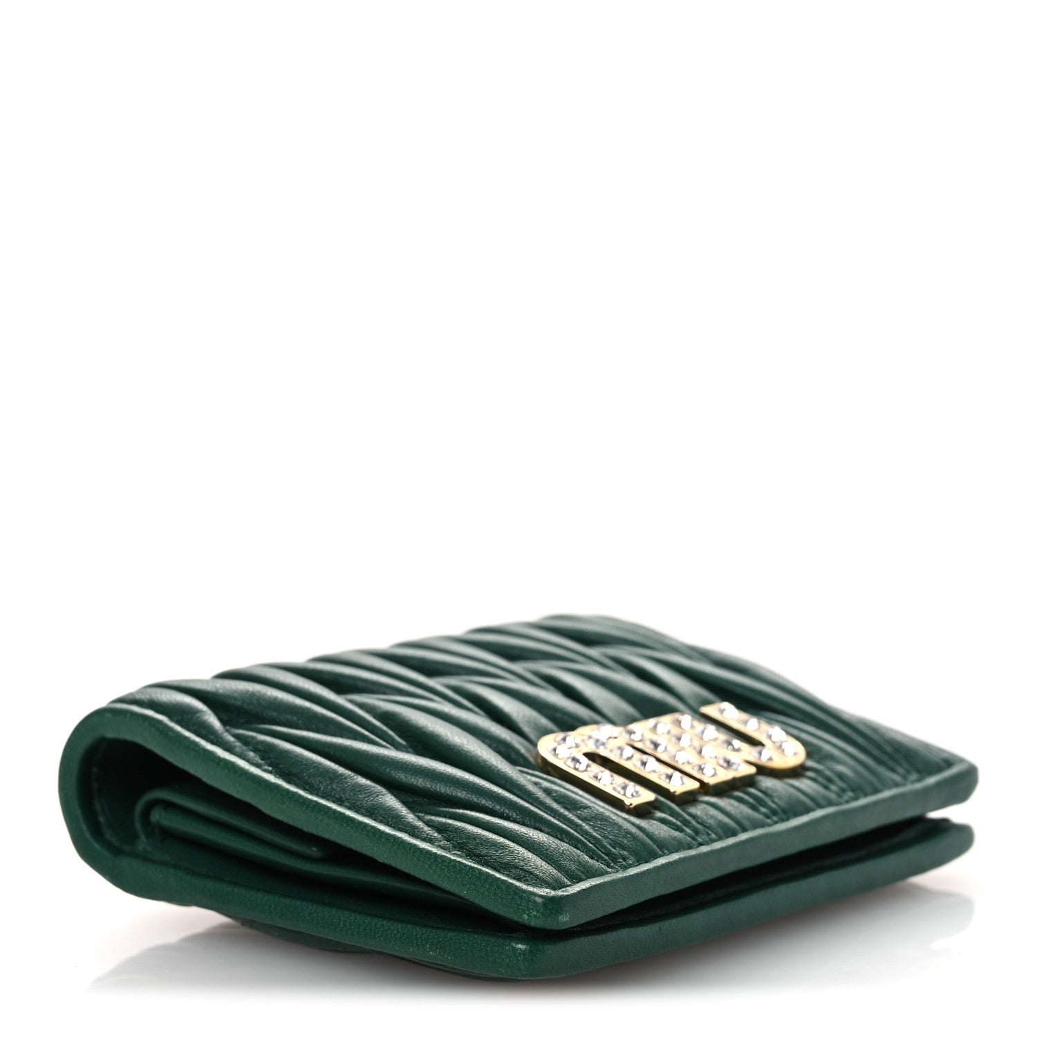 Miu Miu Nappa Matelasse Crystal Pearl Logo Compact Wallet Biliardo