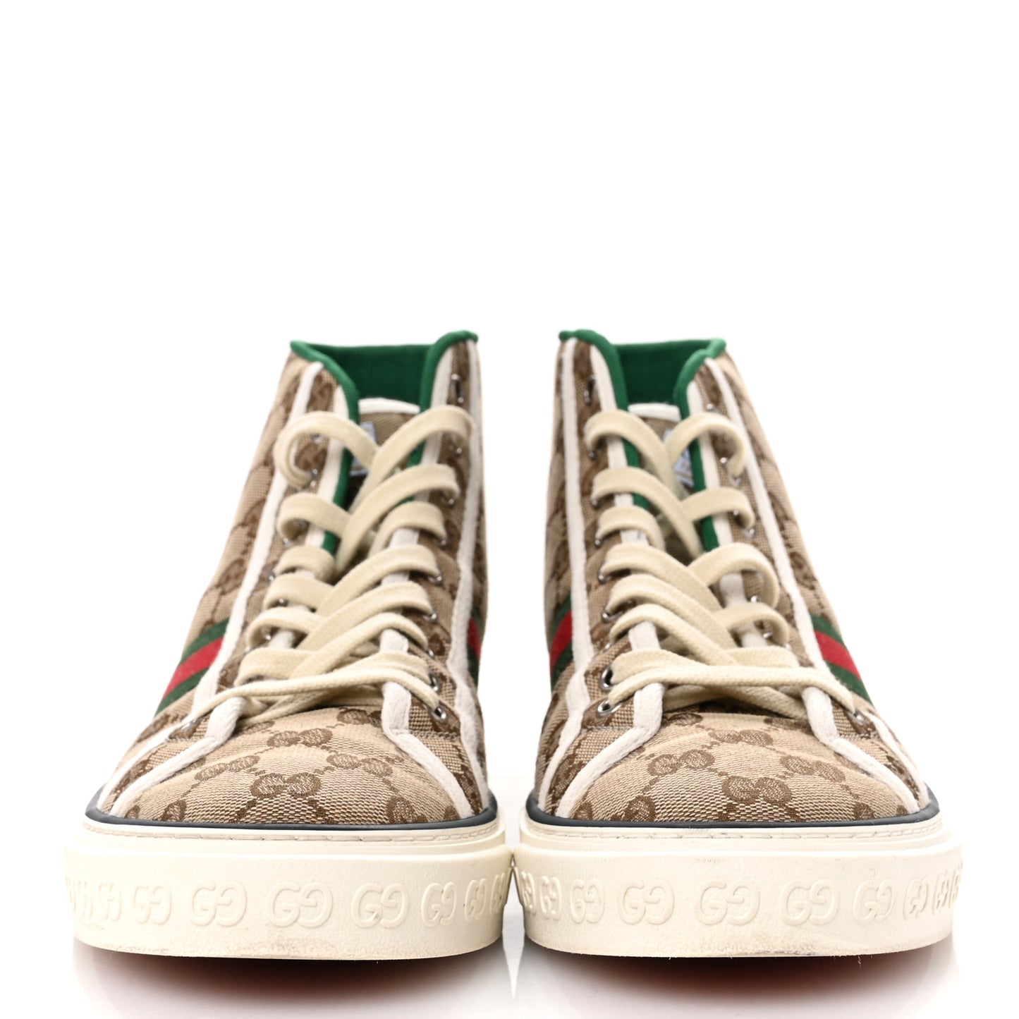 GG Monogram Web Mens 1977 Tennis High Top Sneakers 9.5 Beige Ebony Mystic White