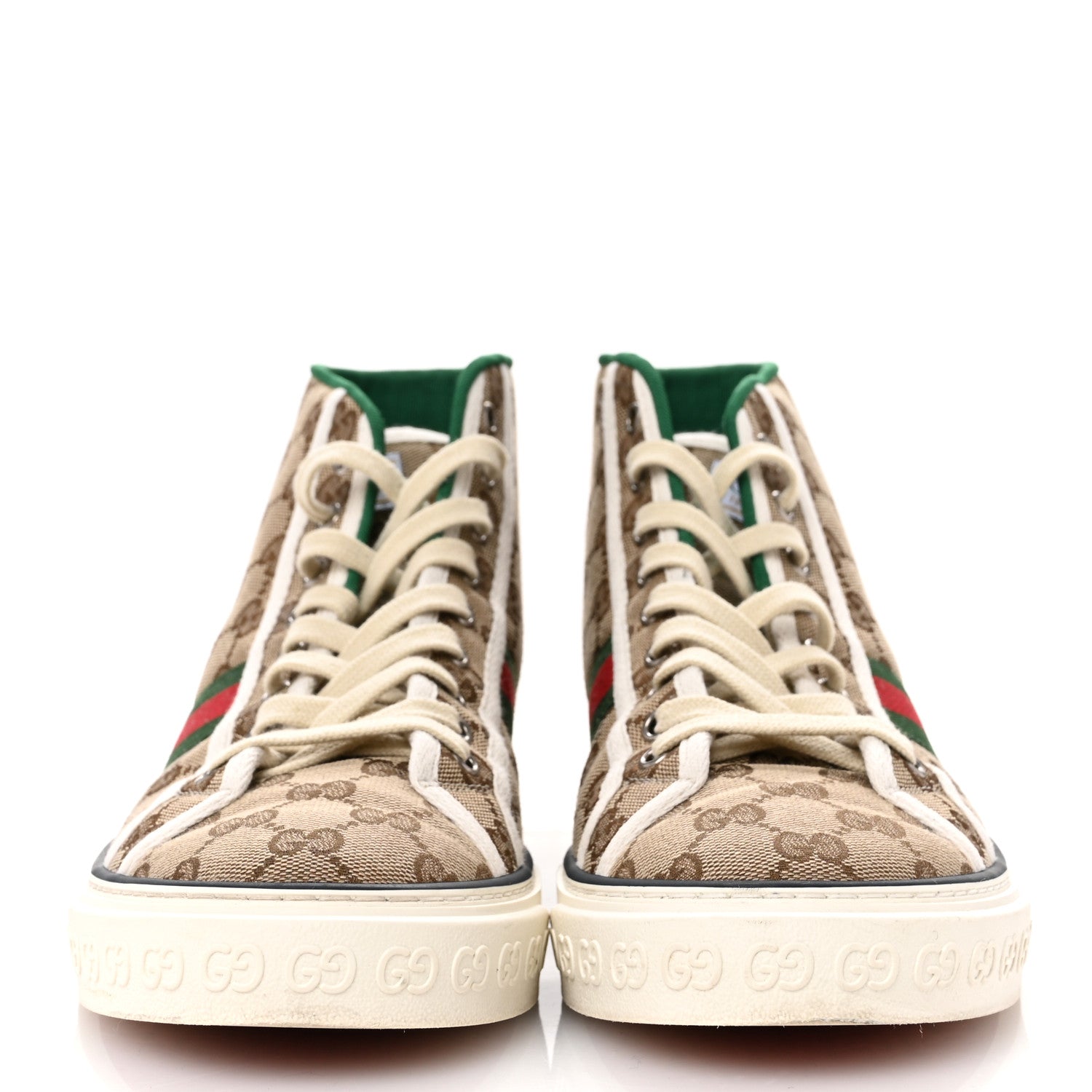 Gucci GG Monogram Web Mens 1977 Tennis High Top Sneakers 9.5 Beige Ebony Mystic White 3 of 9