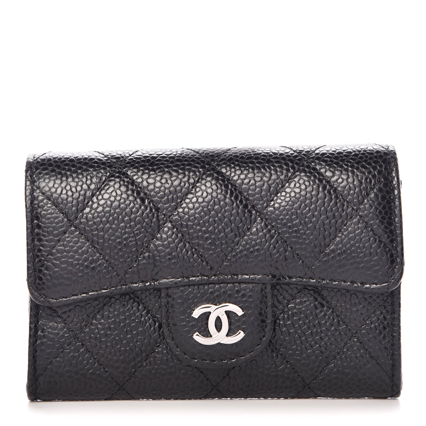 Caviar Quilted Flap Card Holder Black