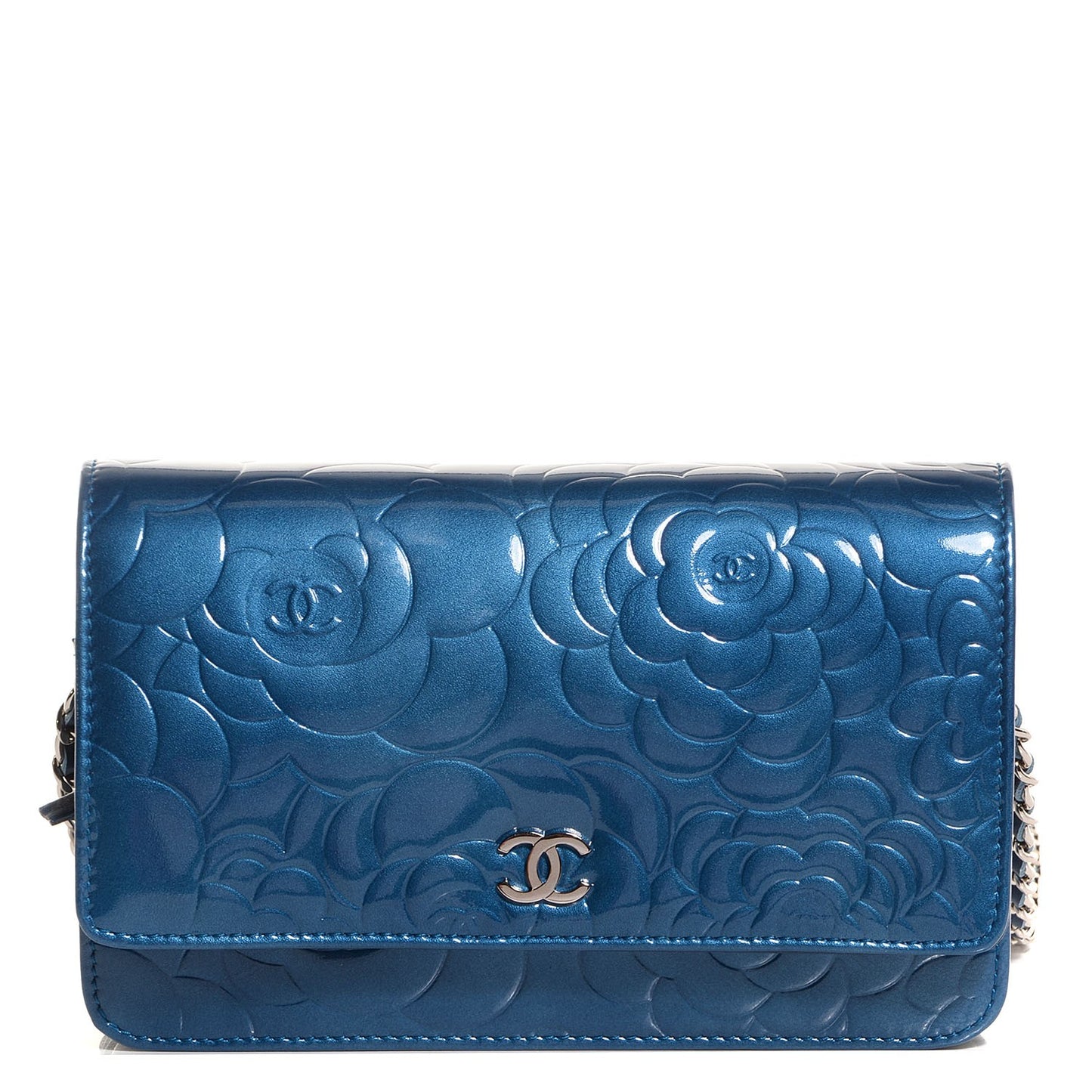 Patent Camellia Wallet on Chain WOC Royal Blue