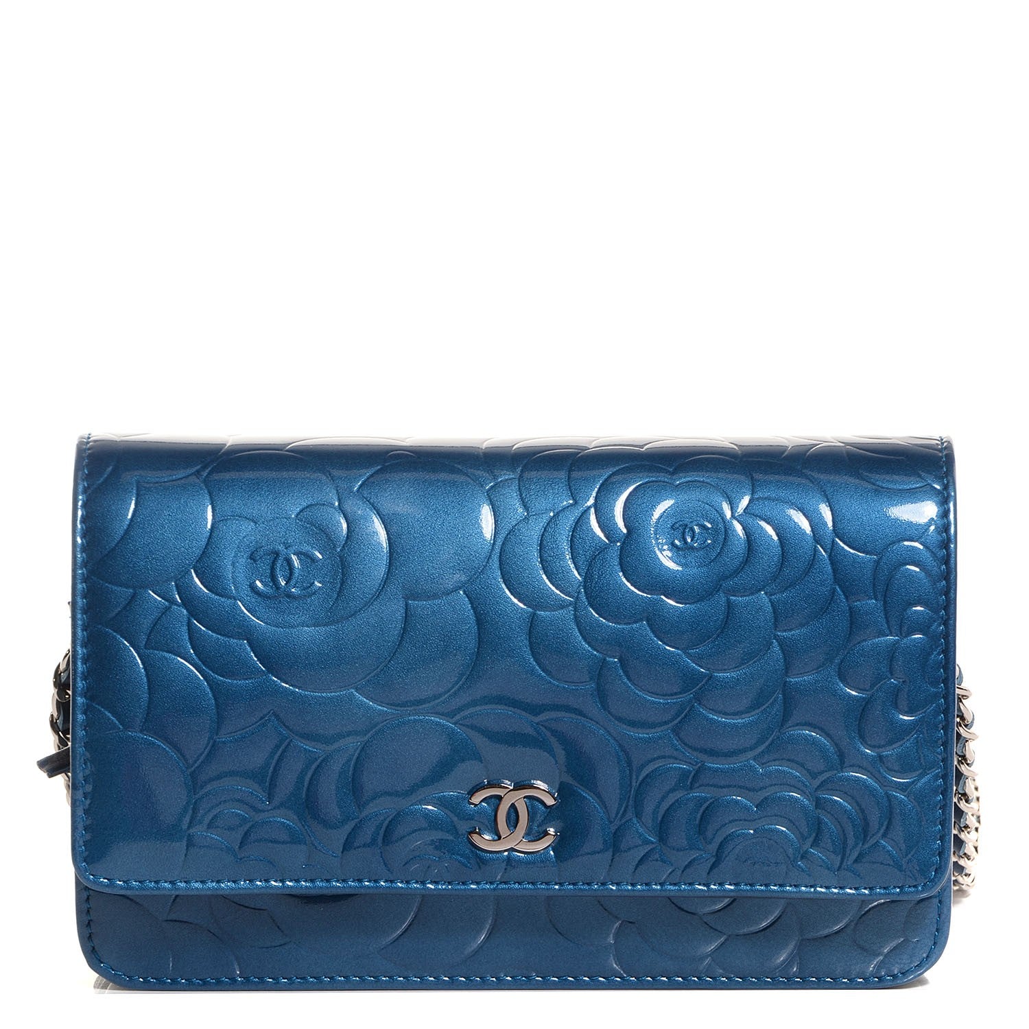 Chanel Patent Camellia Wallet on Chain WOC Royal Blue 1 of 9