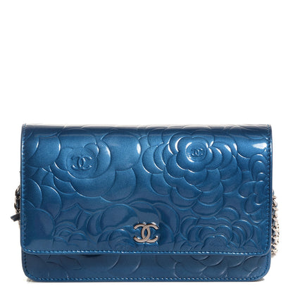 Chanel Patent Camellia Wallet on Chain WOC Royal Blue 1 of 9