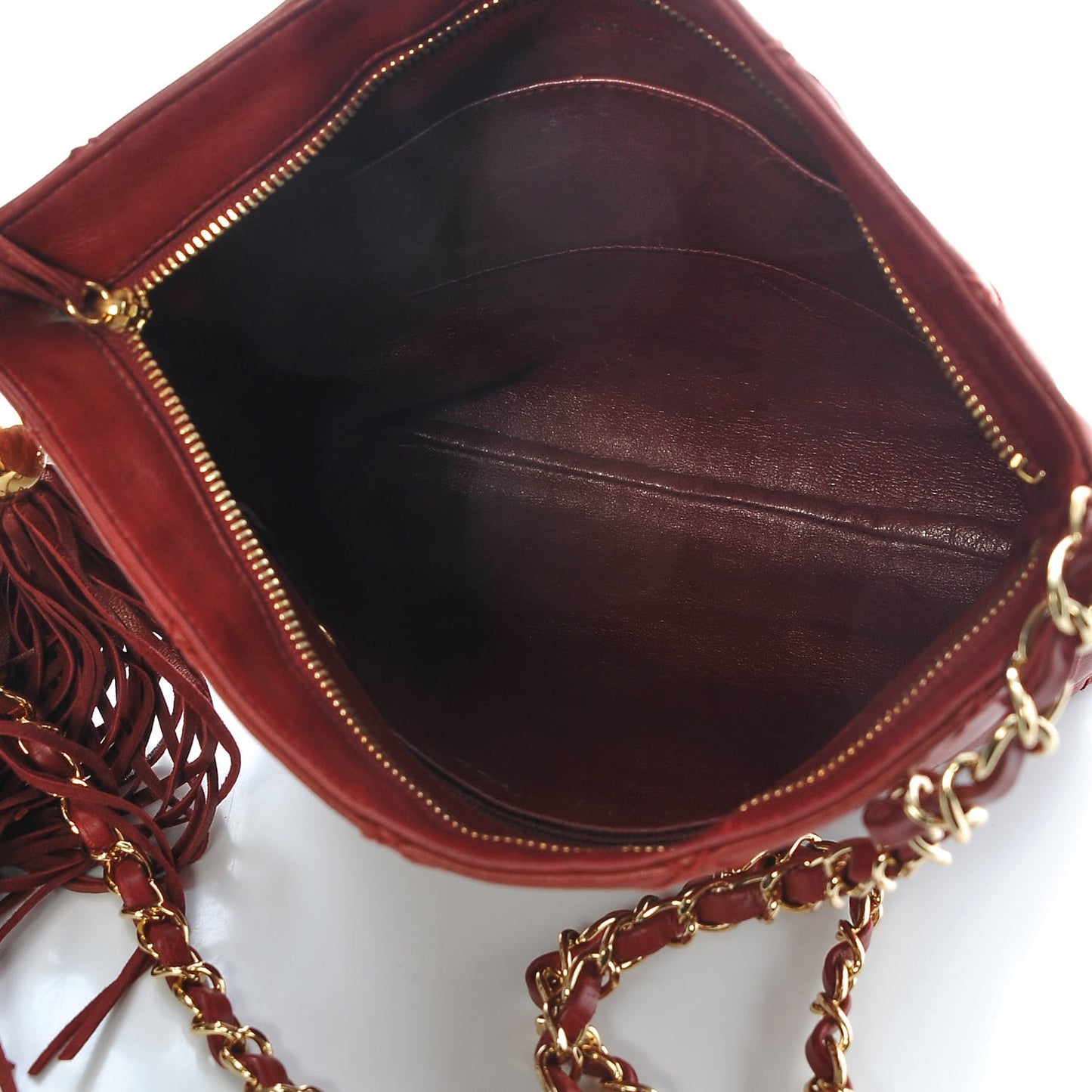 Lambskin Stitched Tassel Shoulder Bag Red