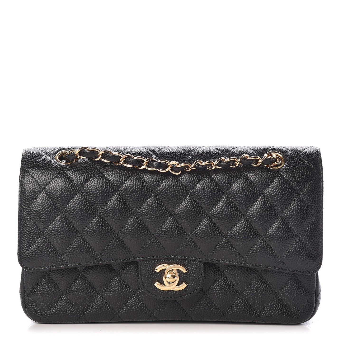 Caviar Quilted Medium Double Flap Black
