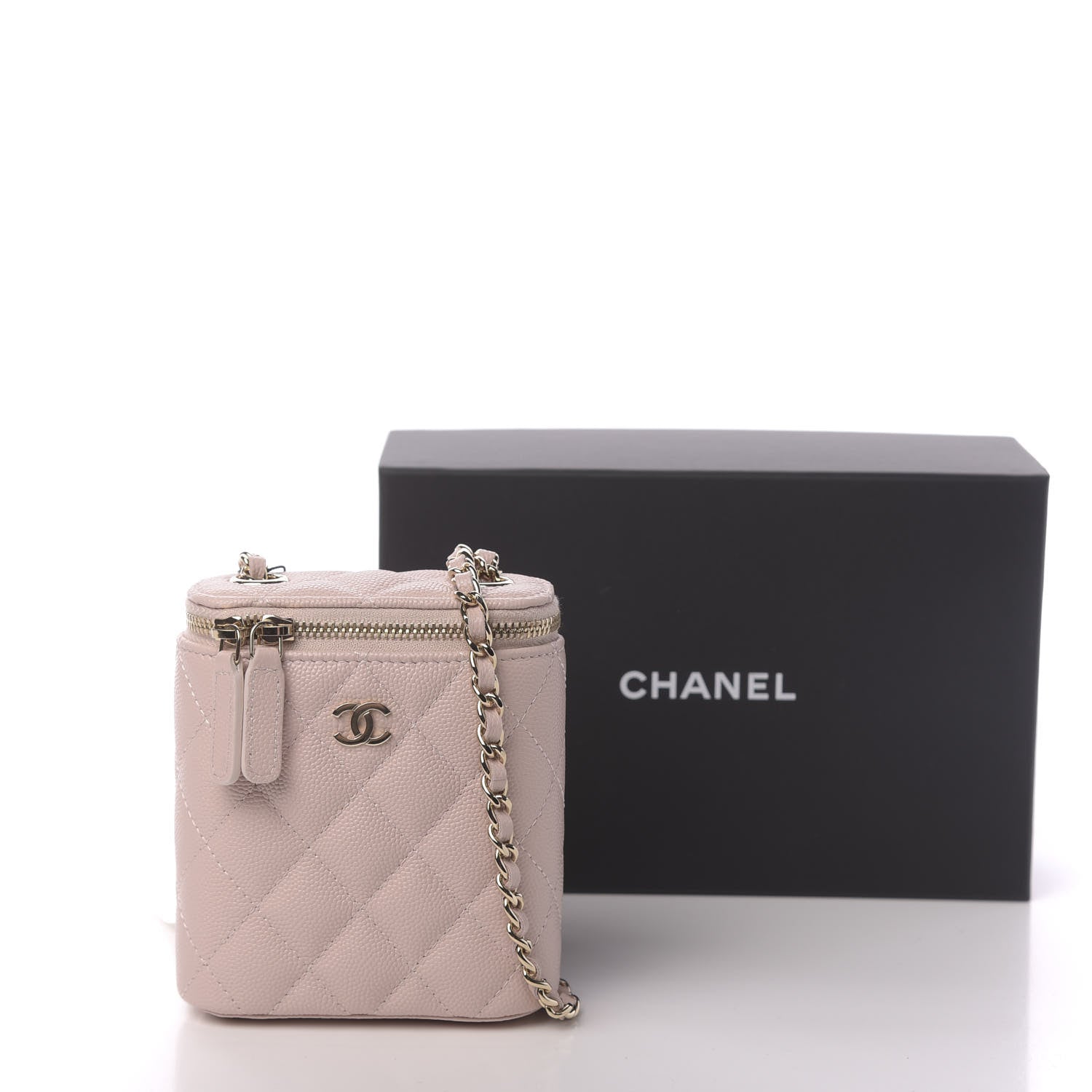 Chanel Caviar Quilted Small Vertical Coco Beauty Vanity Case With Chain Light Pink 11 of 11
