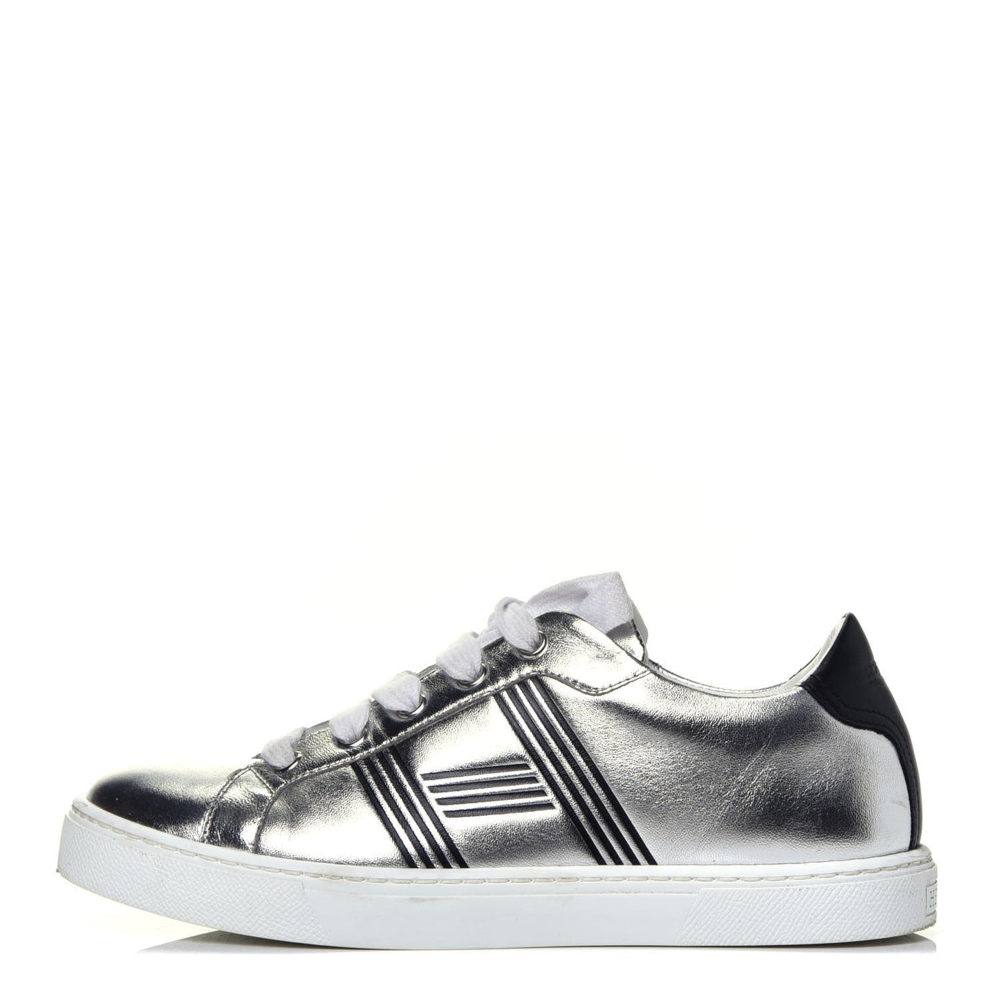 Metallic Calfskin Womens Avantage Sneakers 36 Gris Argente Black