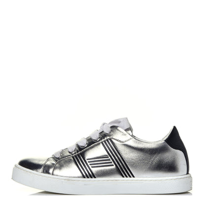 Hermes Metallic Calfskin Womens Avantage Sneakers 36 Gris Argente Black 1 of 9