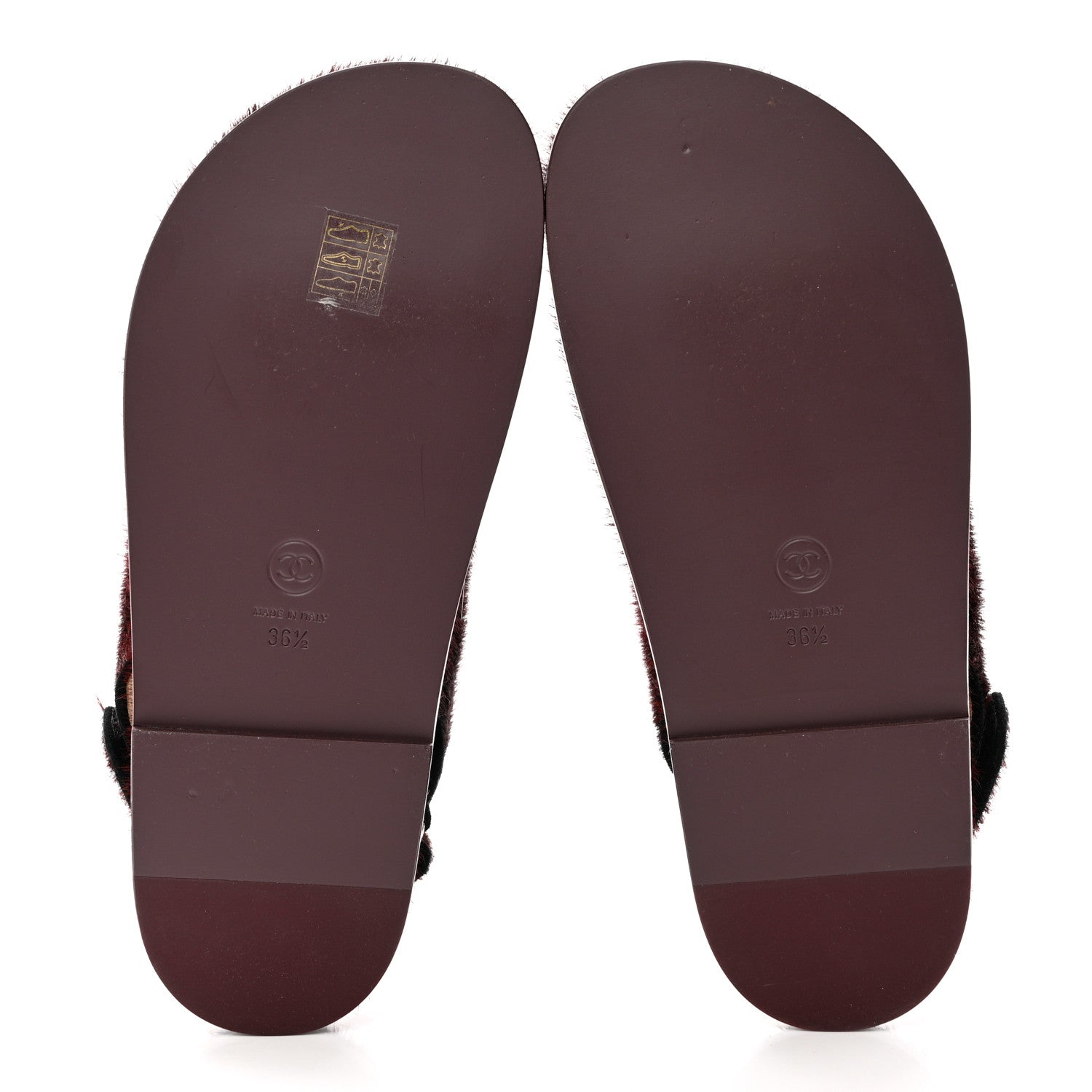 Chanel Calfskin Hair Suede Shearling Dad Sandals 36.5 Burgundy Black 5 of 11
