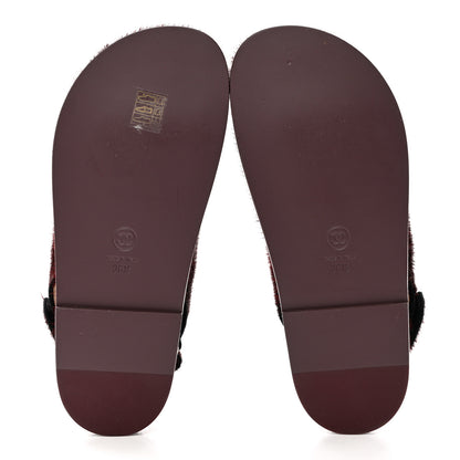 Chanel Calfskin Hair Suede Shearling Dad Sandals 36.5 Burgundy Black 5 of 11