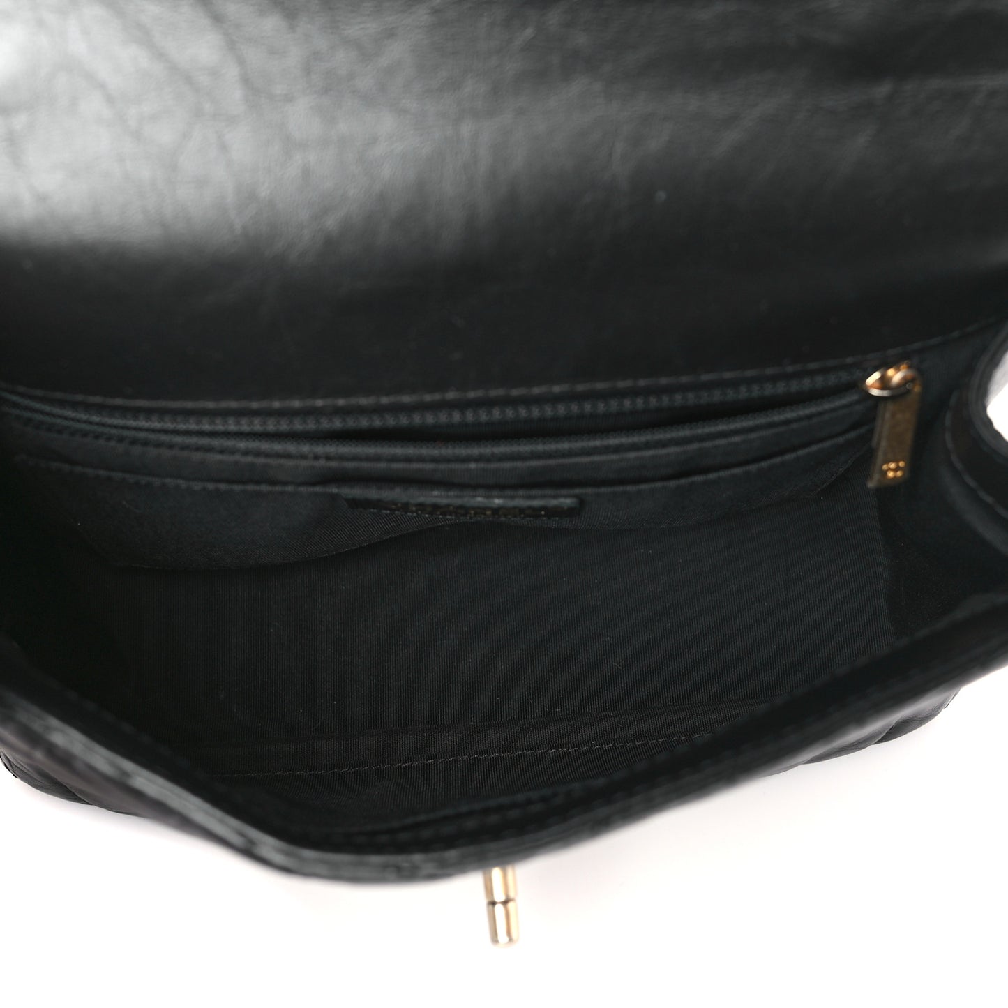 Calfskin Chevron Quilted Top Handle Flap Black