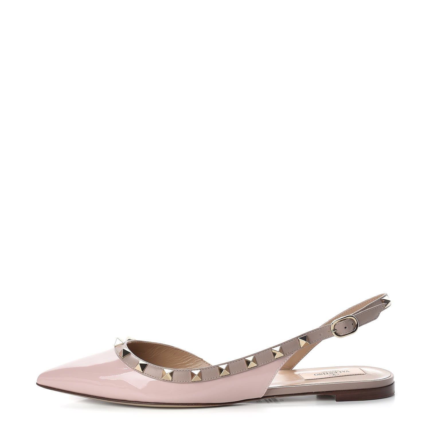 Valentino Garavani Patent Rockstud Slingback Flats 39.5 Water Rose Poudre 1 of 8
