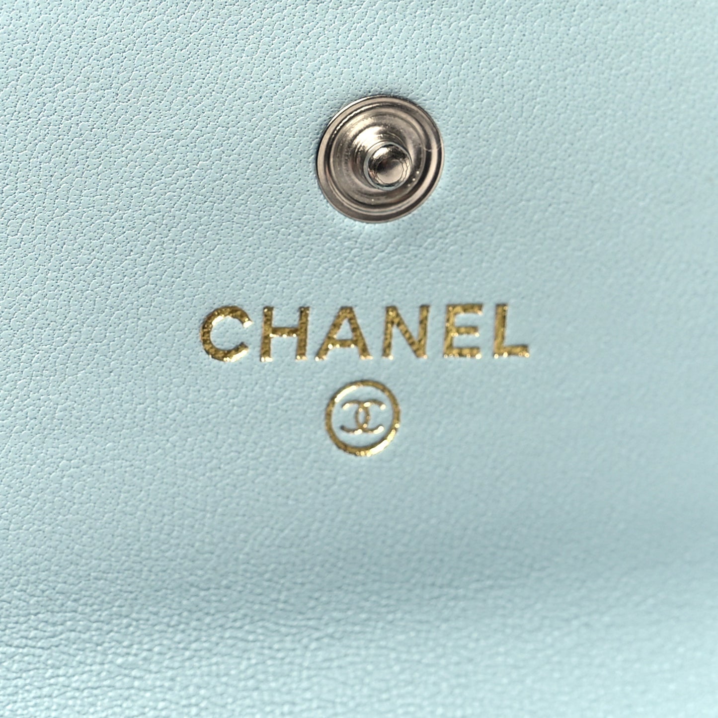 Lambskin Quilted Chanel 19 Flap Card Holder Light Blue