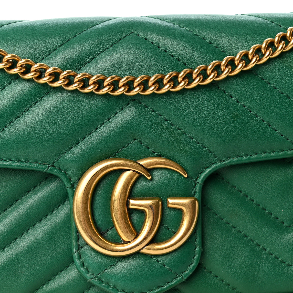 Gucci Calfskin Matelasse Super Mini GG Marmont Shoulder Bag Emerald Green 8 of 11