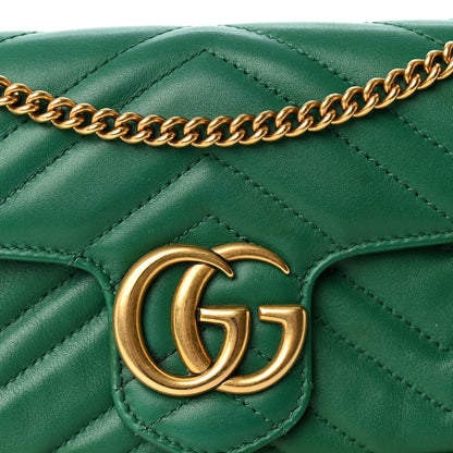 Gucci Calfskin Matelasse Super Mini GG Marmont Shoulder Bag Emerald Green 8 of 11