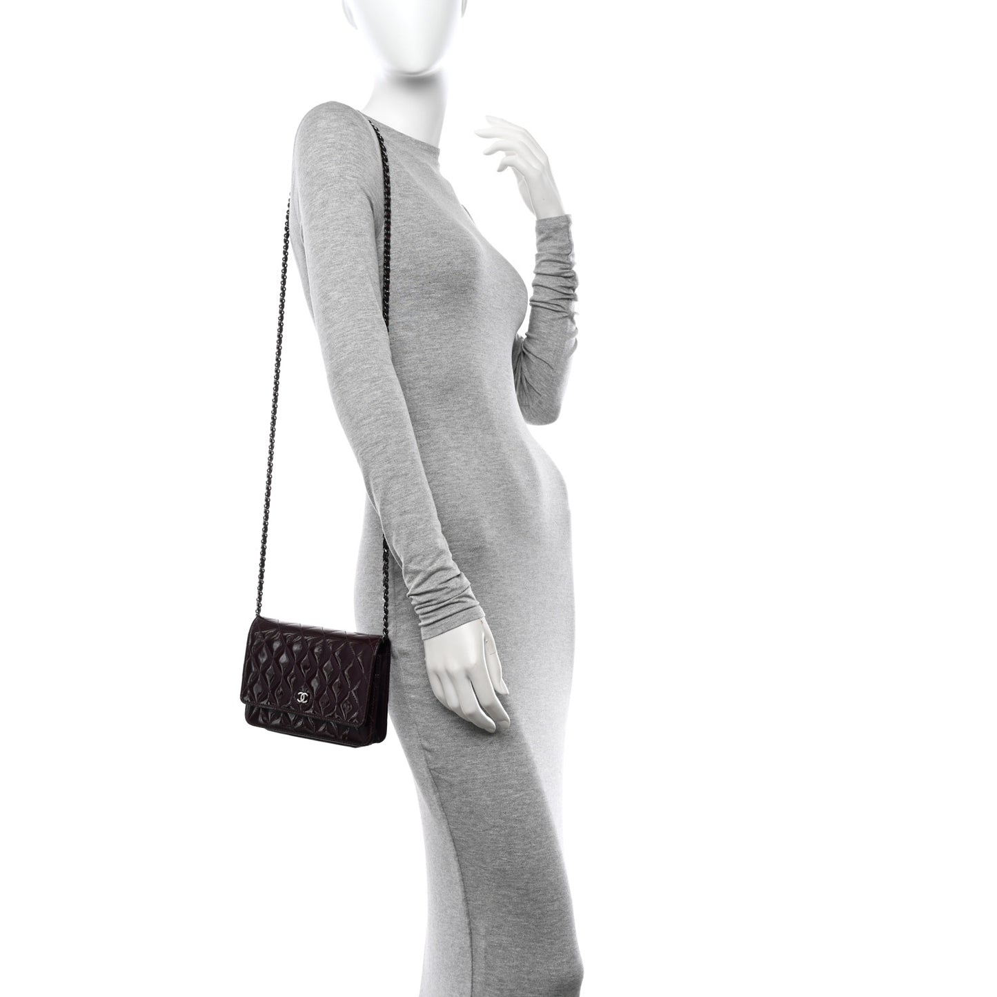 Patent Quilted Wallet On Chain WOC Purple