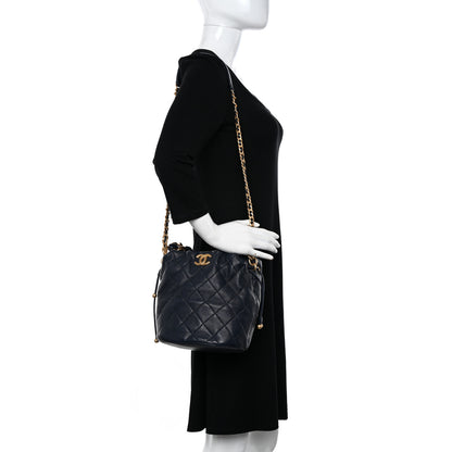 Chanel Shiny Lambskin Quilted Chain Is More Drawstring Bag Navy 2 of 11