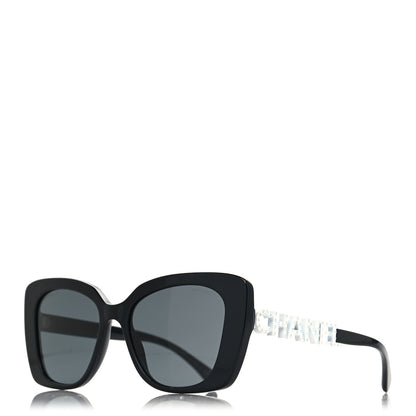 Chanel Acetate Strass Square Sunglasses 5422-B Black White 1 of 8