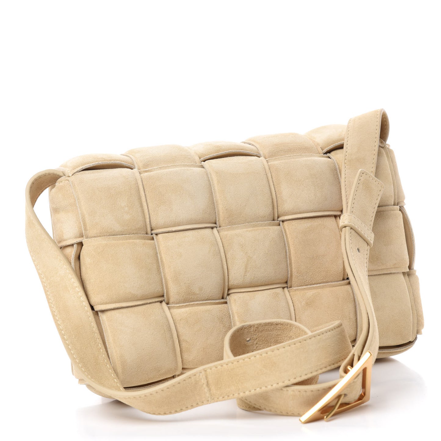 Suede Calfskin Maxi Intrecciato Padded Cassette Crossbody Bag Sand