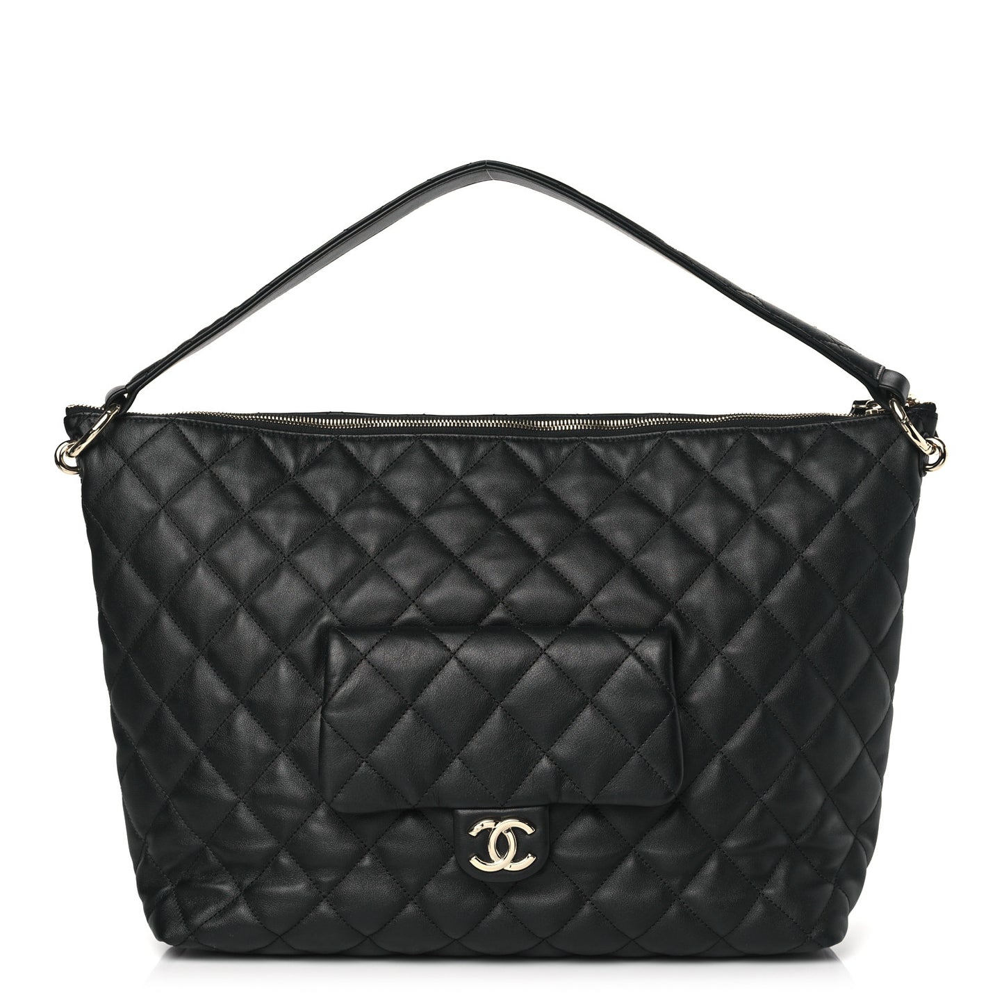 Calfskin Quilted Large Coco Mellow Hobo Black