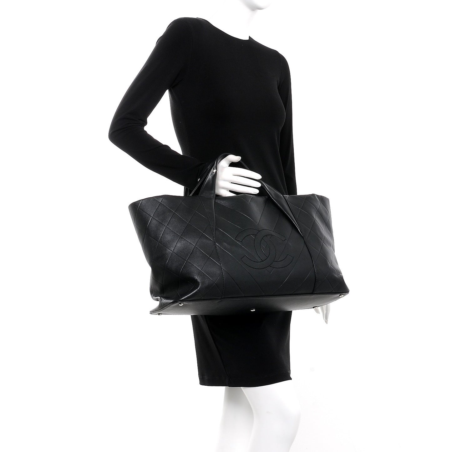 Calfskin Chevron CC All Day Long Boston Black