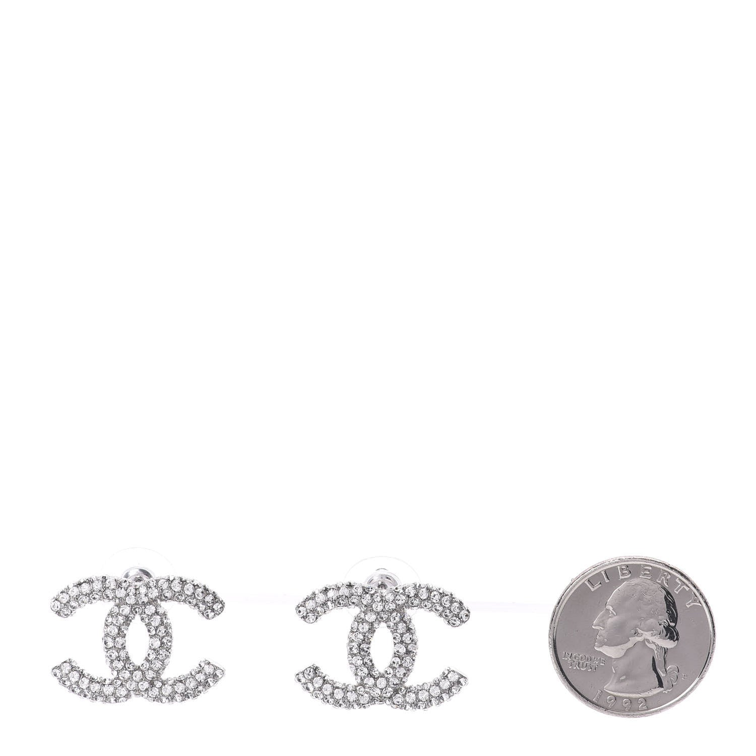 Chanel Crystal CC Earrings Silver 2 of 5