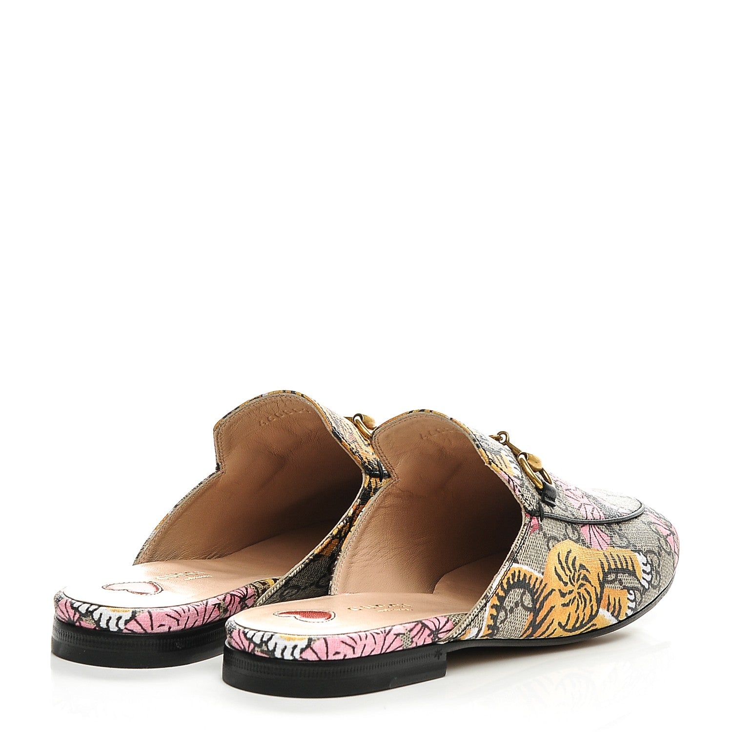 Gucci GG Supreme Monogram Bengal Womens Princetown Slippers 37 Beige Crop Pink 4 of 7