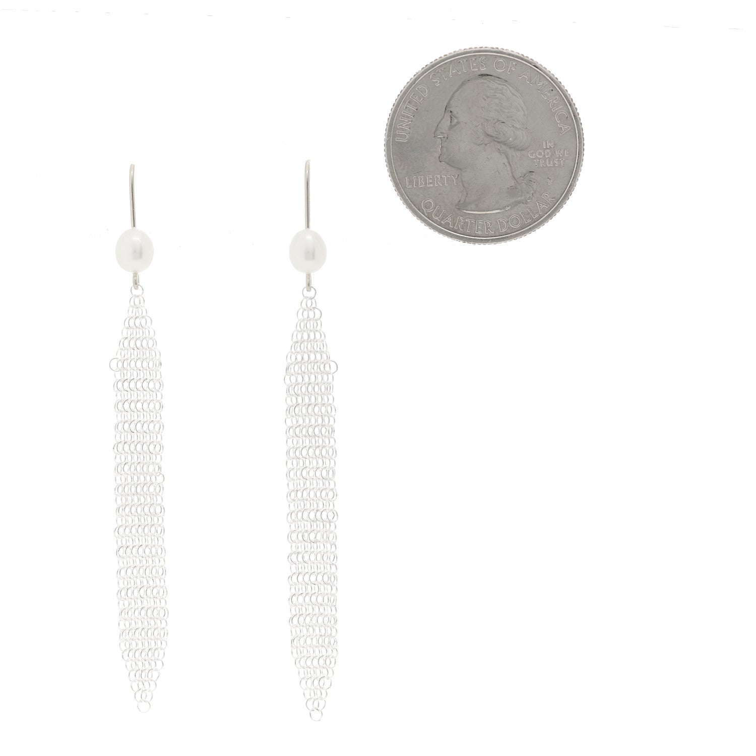 Tiffany Sterling Silver Pearl Small Elsa Peretti Mesh Earrings 2 of 2