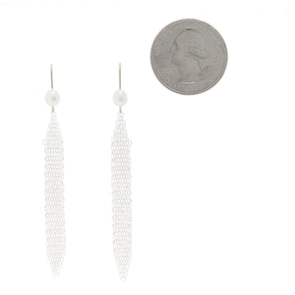 Tiffany Sterling Silver Pearl Small Elsa Peretti Mesh Earrings 2 of 2