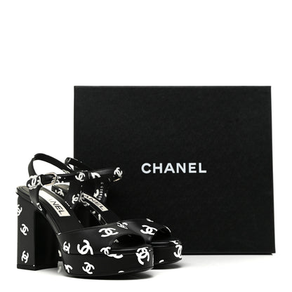 Chanel Printed Lambskin CC Platform Sandals 35 Black White 9 of 9