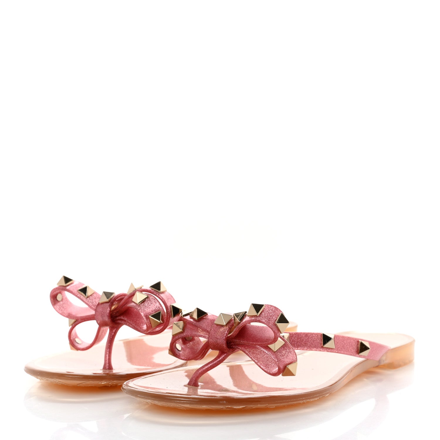 Valentino Garavani PVC Jelly Glitter Rockstud Bow Thong Sandals 37 Pink 3 of 7