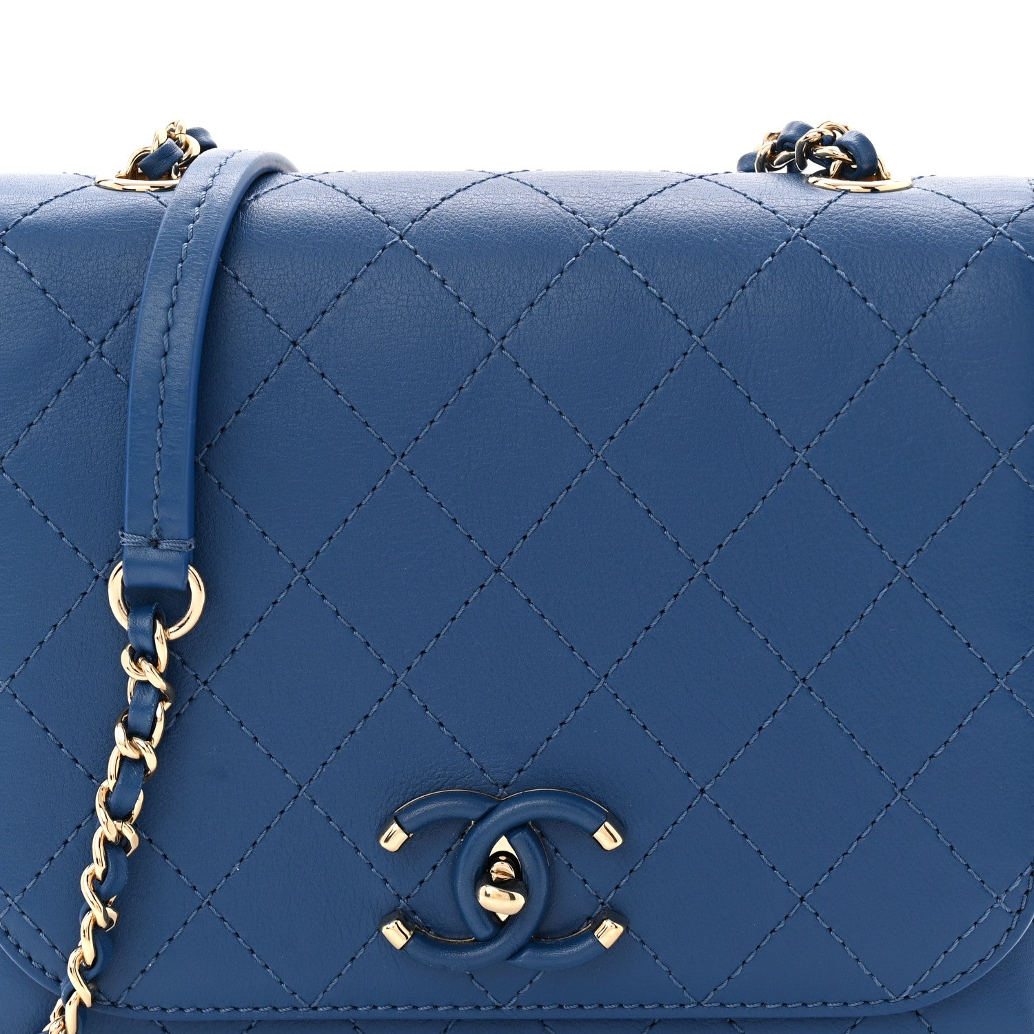 Chanel Calfskin Stitched Small Covered CC Flap Bag Blue 8 of 10