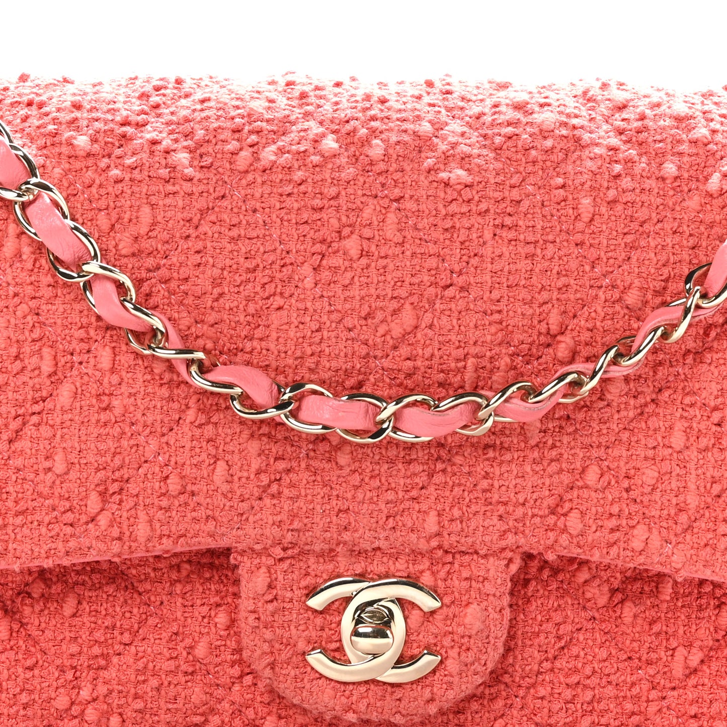 Tweed Quilted Medium Double Flap Dark Pink