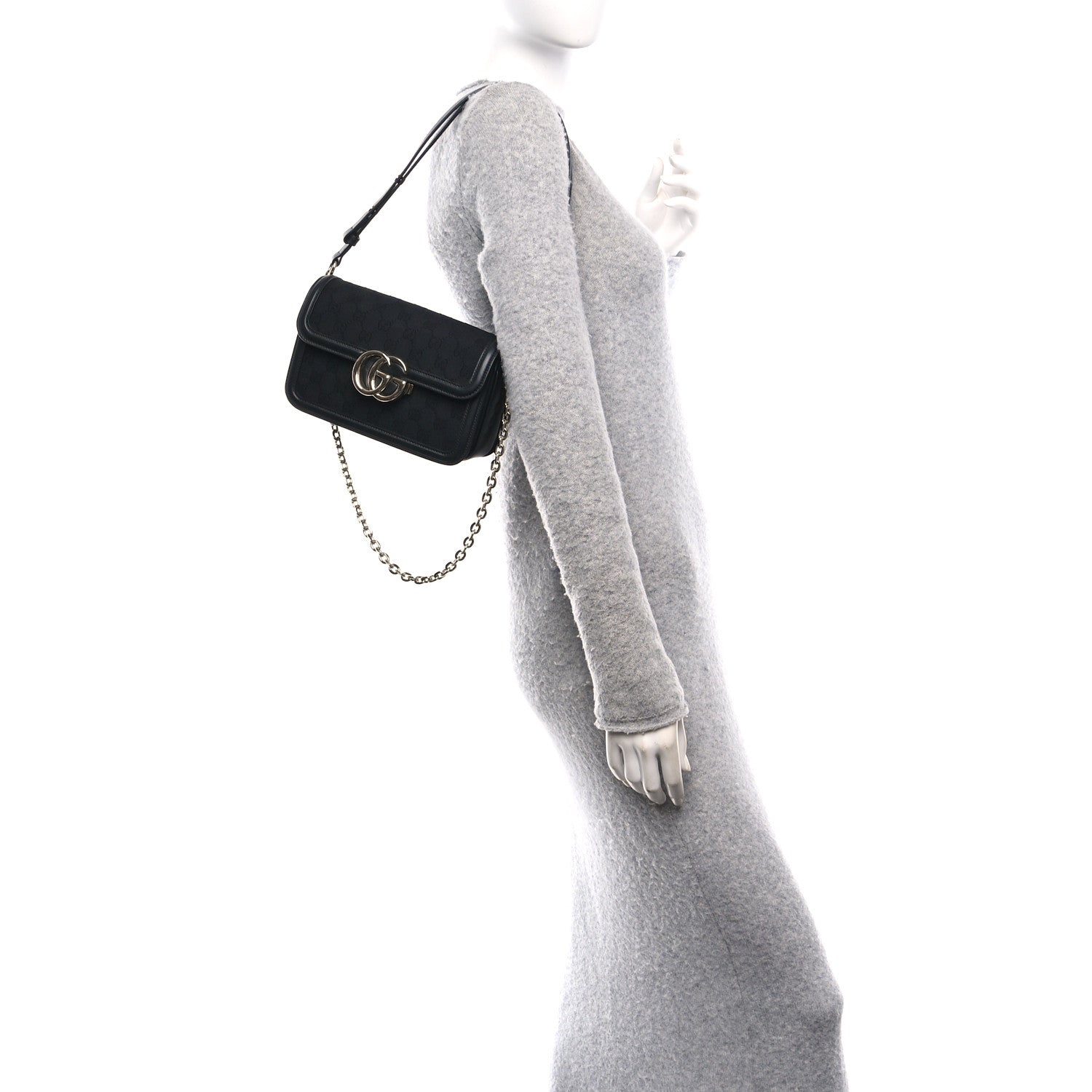 Gucci Crepe Wool Silk GG Monogram Go Small Shoulder Bag Black 2 of 10