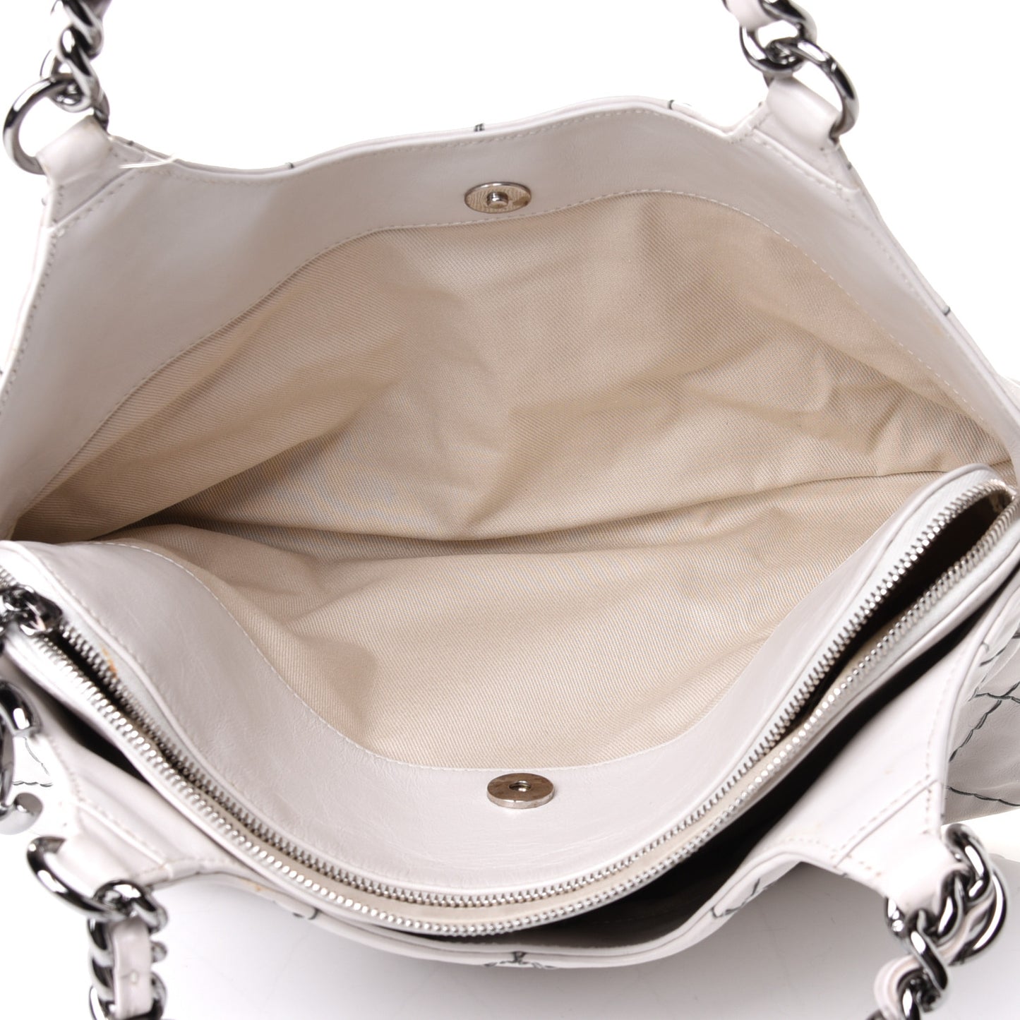 Glazed Goatskin Double Contrast Stitch Hobo Dark White