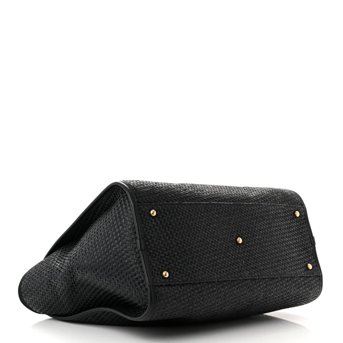 Straw Raffia Calfskin Chain Medium Deauville Tote Black