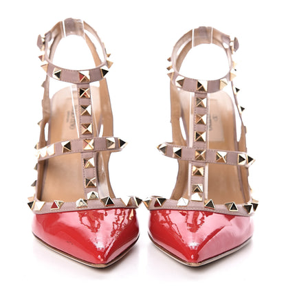 Valentino Garavani Patent Rockstud Ankle Strap 100mm Pumps 37.5 Rosso Valentino Poudre 2 of 11