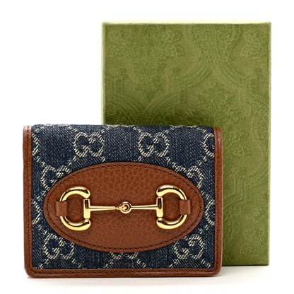 Gucci New Denim GG Monogram Dollar Calfskin Horsebit 1955 Card Case Wallet Blue Tea Cuir Epilog 7 of 7