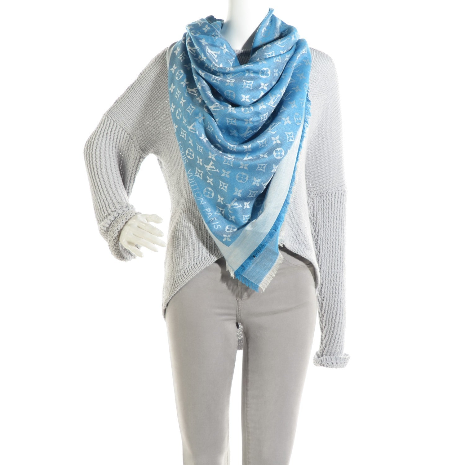 Louis Vuitton Silk Wool Monogram Denim Shawl Bleuet 2 of 6