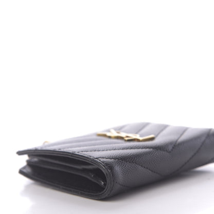 Saint Laurent Grain De Poudre Matelasse Chevron Monogram Zipped Card Case Black 6 of 9