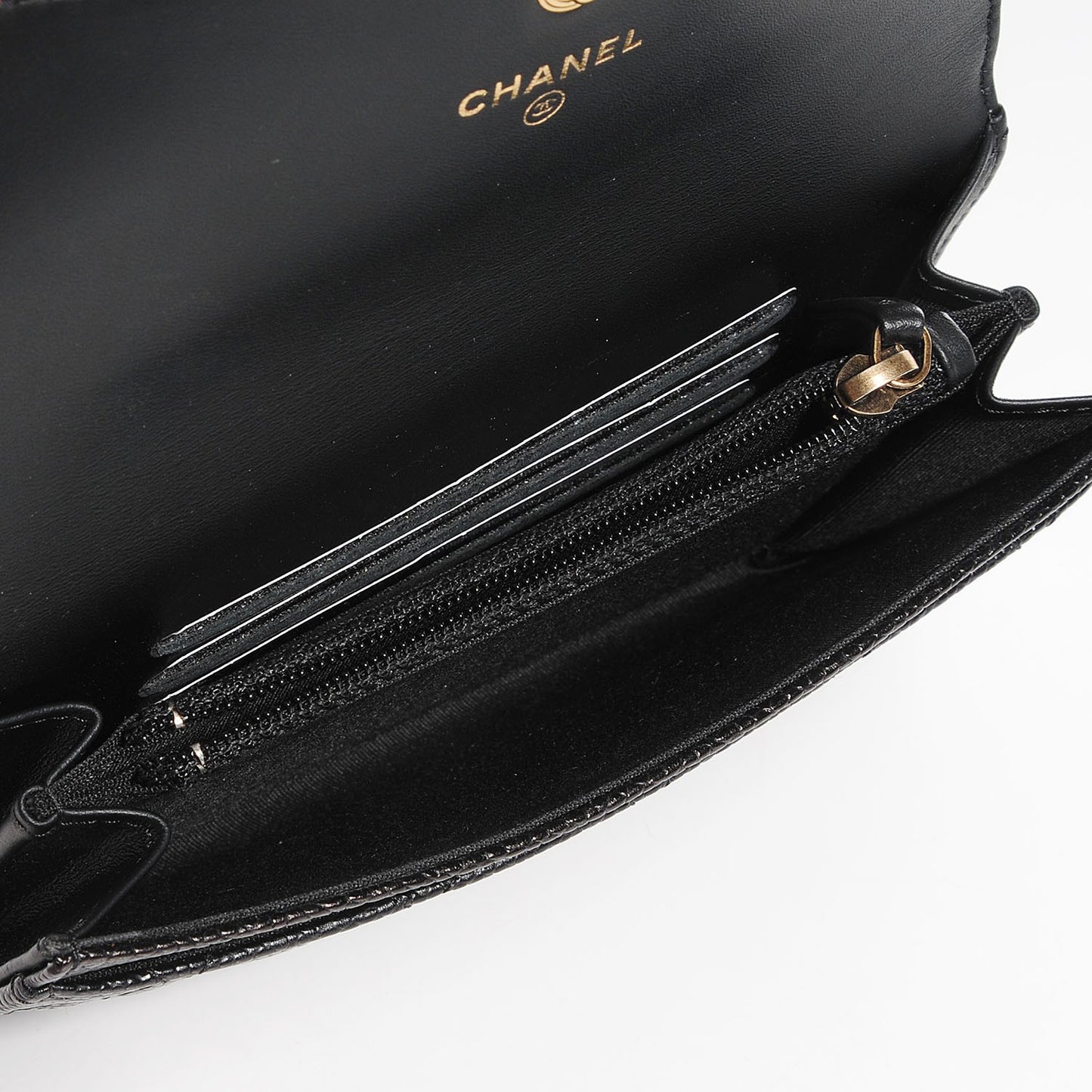 Caviar Quilted Boy Flap Card Holder Wallet Black