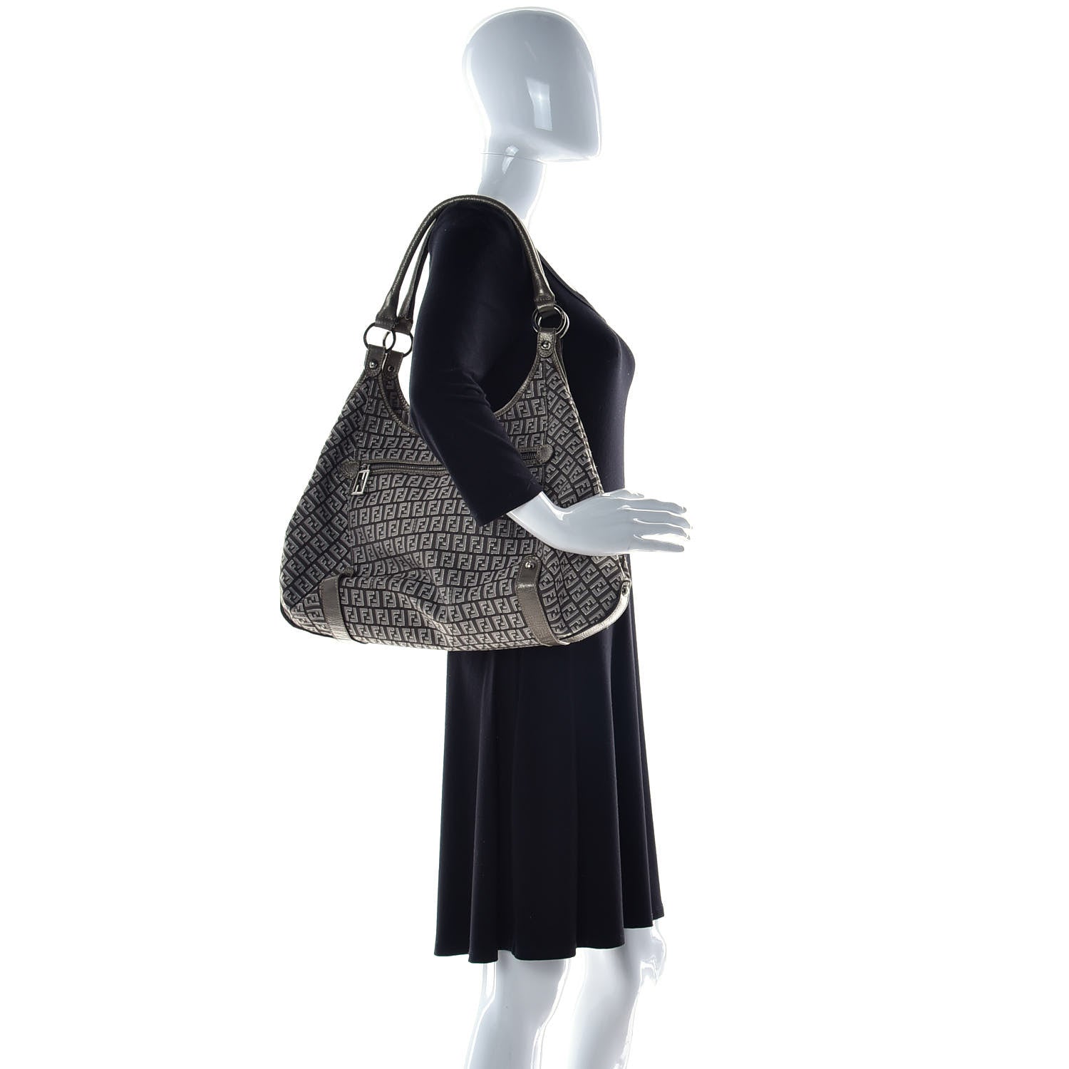 Fendi Zucchino Vachetta Shoulder Bag Caffe Argilla Canna di Fucile 3 of 15