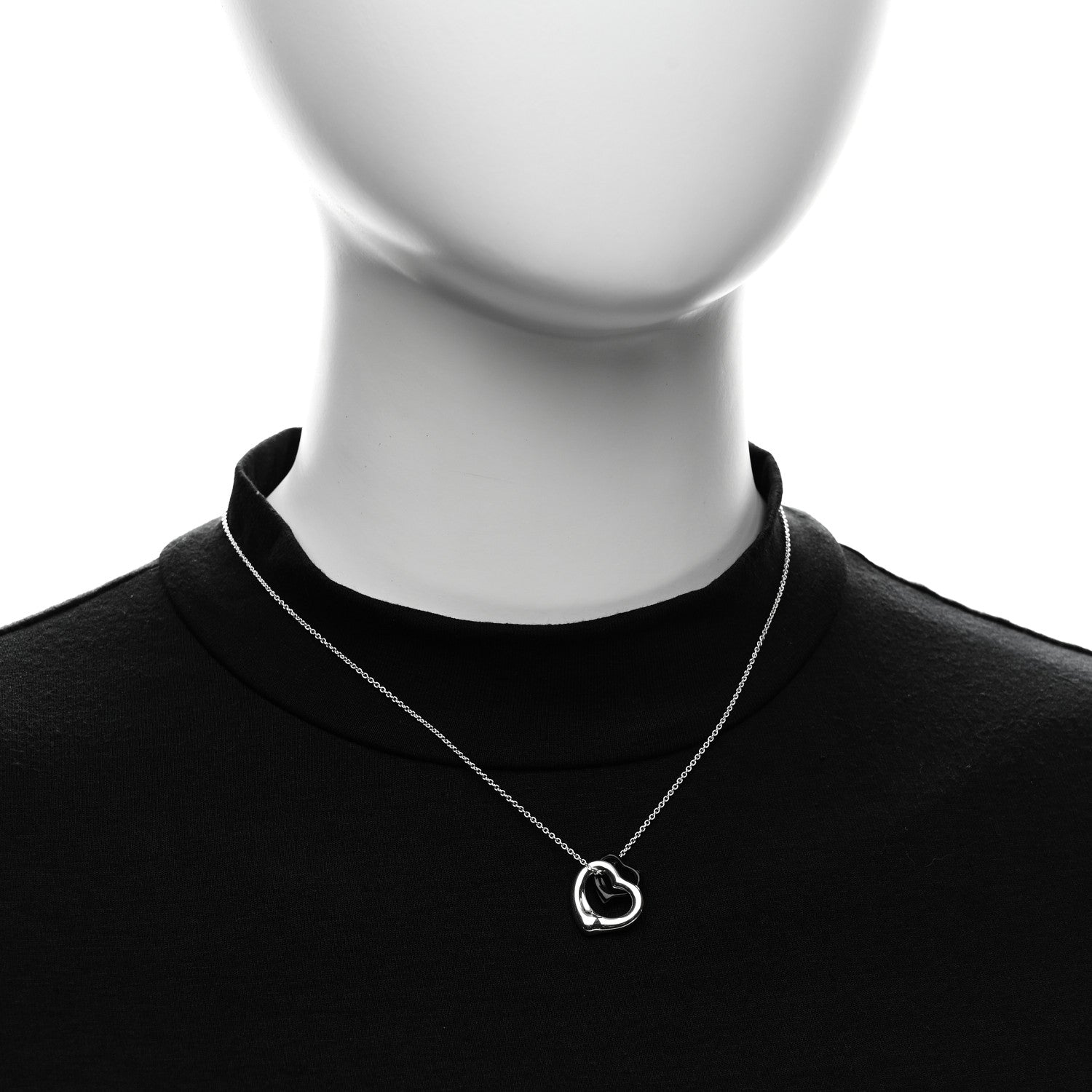 Tiffany Sterling Silver Black Jade Elsa Peretti Open Heart Pendant Necklace 2 of 5