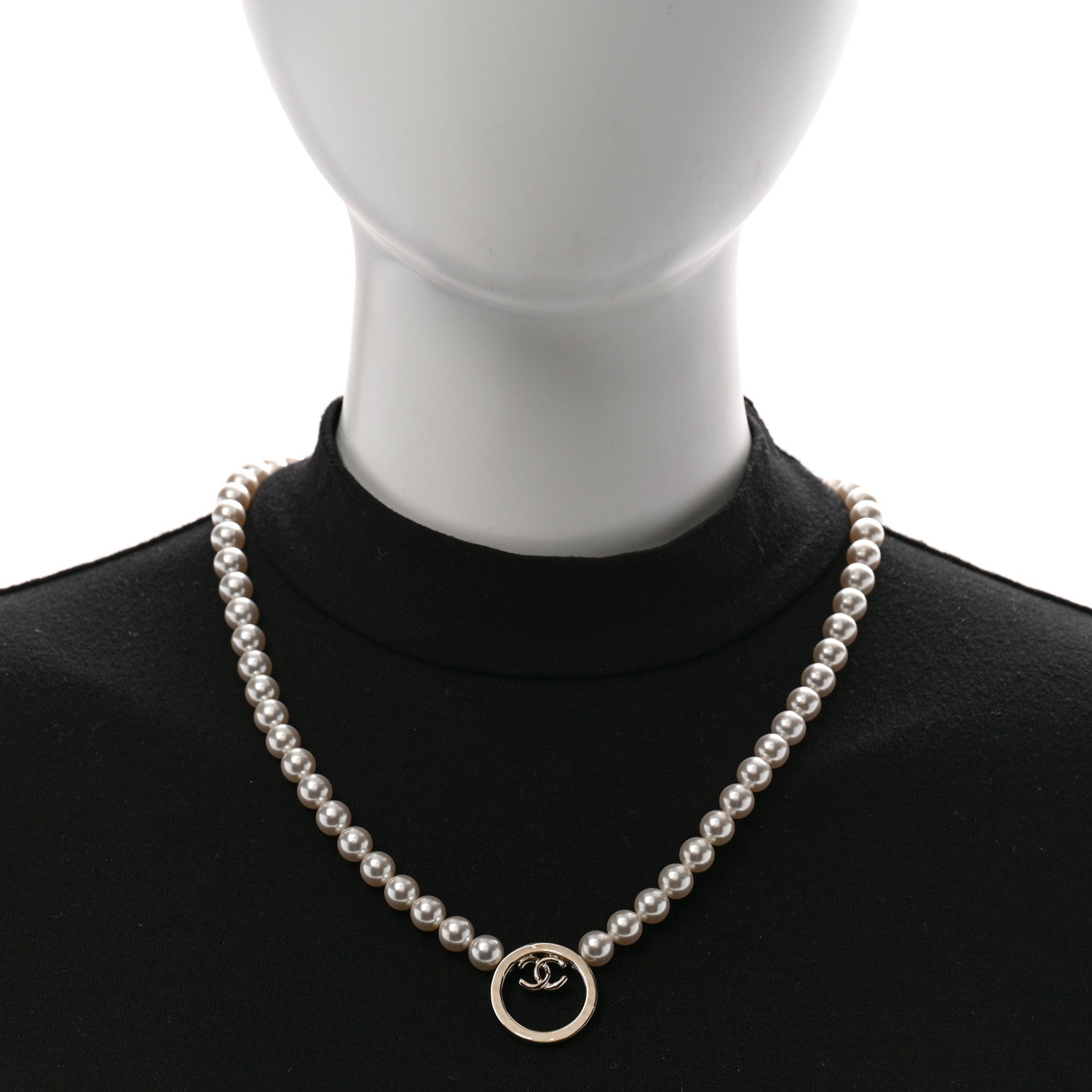 Chanel Pearl CC Round Long Necklace Gold White 2 of 6