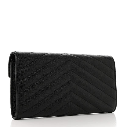 Saint Laurent Grain De Poudre Matelasse Chevron Monogram Flap Wallet Black 3 of 7